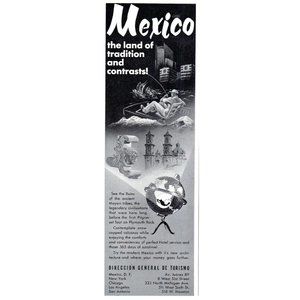 1953 Mexico Vacation Travel Vintage Print Ad Beach Fishing Mayan Ruins Wall Art